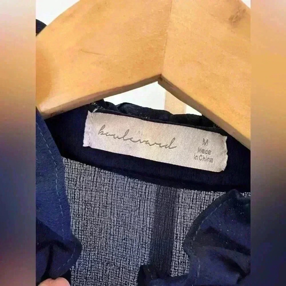 Women’s Navy Frill Short-Sleeved Button-Up Romper - Picture 8 of 9